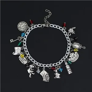 Alice in Wonderland Charm Bracelet Drink Me Alice Hat Cinderella Handmade DIY Bracelet Wristlet Anklets Jewelry - Окраска металла: P