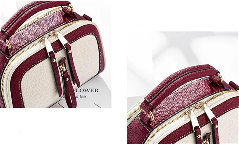 Hot Small Contrast Color Top-Handle Bag Women Crossbody Bags Phone Purse Fashion Single Shoulder Zipper PU Leather Bags