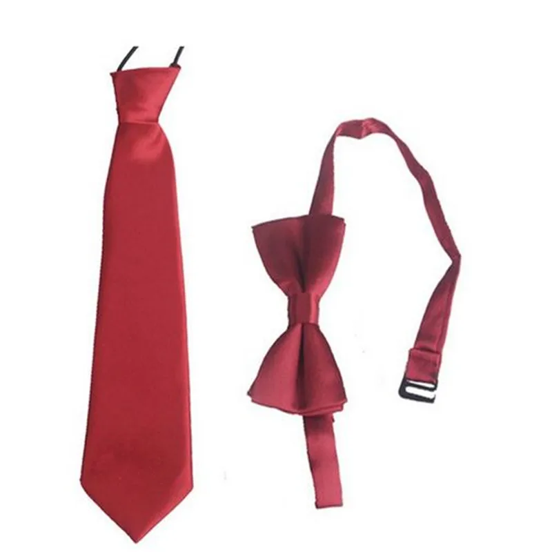 Комплект из 2 предметов, детский однотонный галстук-бабочка, эластичный галстук, Официальный галстук, повседневный галстук+ галстук-бабочка, TR0013 - Цвет: Dark red