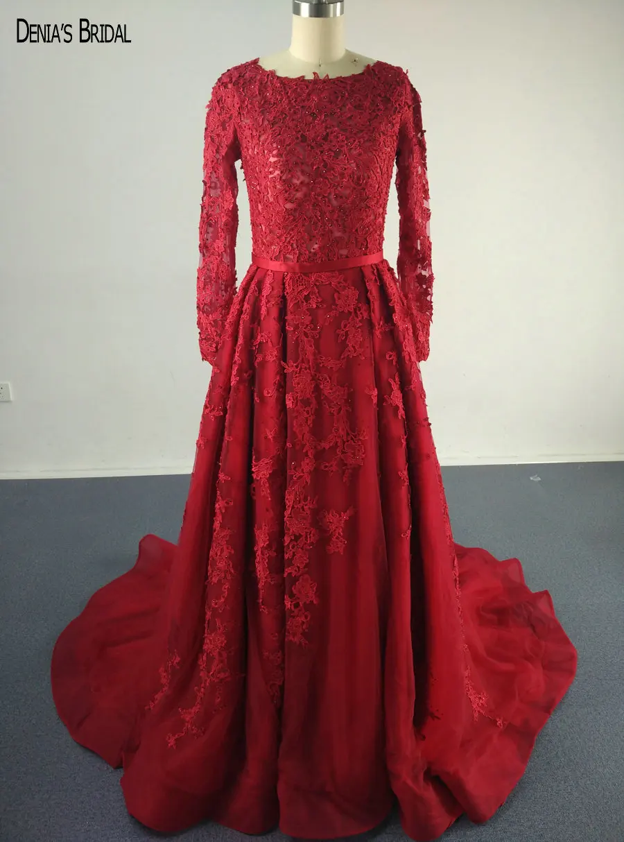 2017 красные вечерние платья трапециевидной формы с совок платье с кружевным декольте с длинными рукавами и открытой спиной длиной до пола с