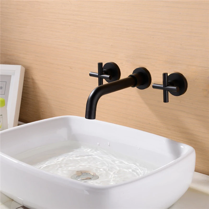 

wall mounted basin faucet tap water outlet three hole bathroom cold and hot copper washbasin faucet