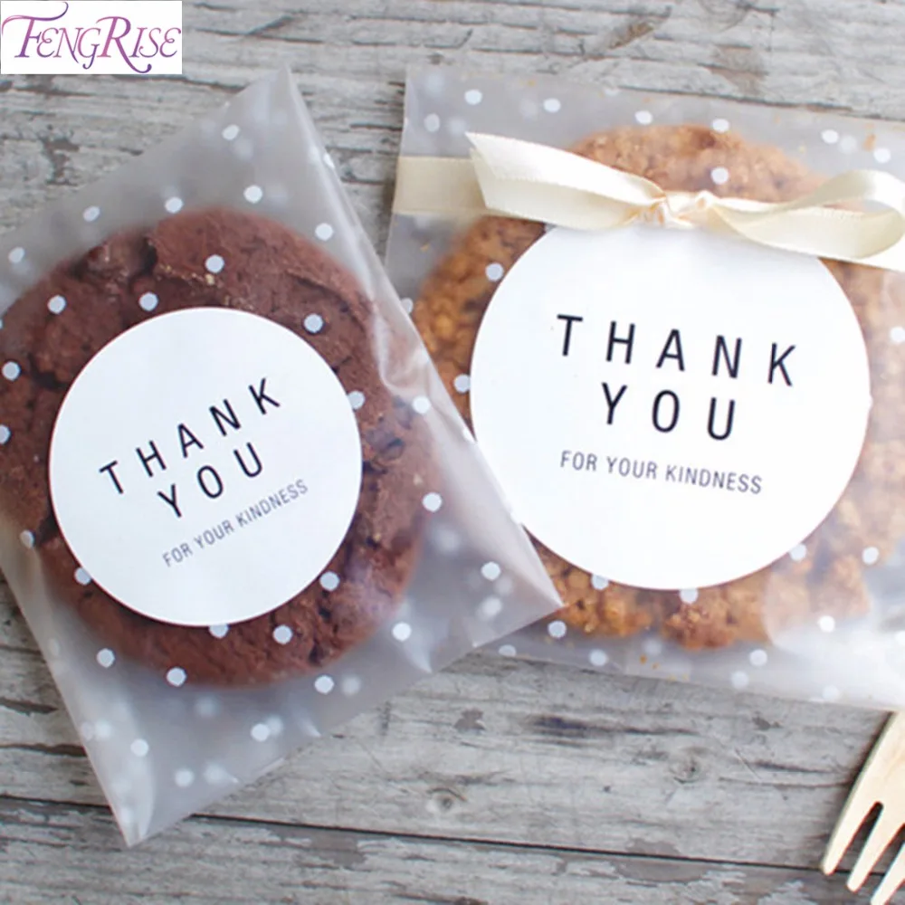 

FENGRISE 100pcs/set Transparent Cellophane Polka Dot Candy Cookie Gift Bag Wedding Birthday Party OPP Adhesive Pouch Candy Box
