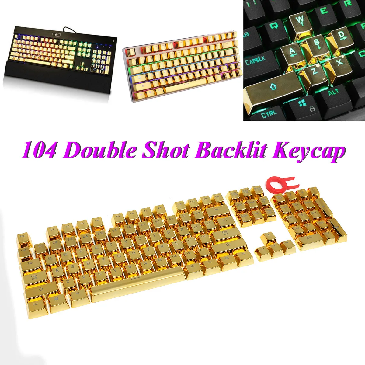 

104 PBT Double Shot Backlit Gold Metal Keycap For Universal Mechanical Keyboard