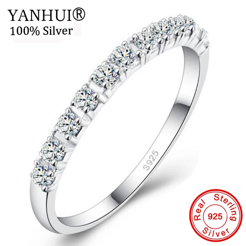 

YANHUI Genuine 100% 925 Solid Silver Rings Simple Geometric Round Single Stackable Finger Rings For Women Wedding Jewelry HR086