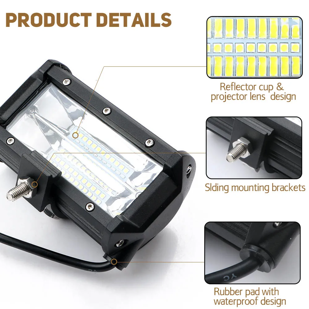 1 шт. бар для внедорожника светодиодный светильник 12 в 72 Вт Светодиодный светильник для вождения внедорожный трактор автомобильный рабочий светильник Led для автомобиля аксессуары