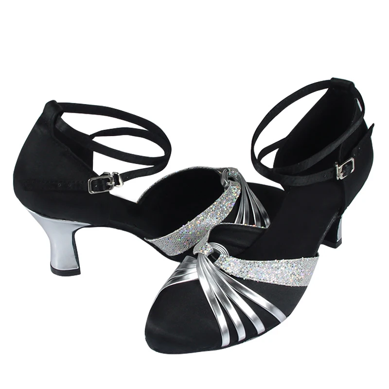 Dileechi серебро PU черные атласные Для женщин Костюмы для латиноамериканских танцев танцевальная обувь Современная танцевальная обувь женские Костюмы для бальных танцев Обувь для танцев - Цвет: black silver 6cm
