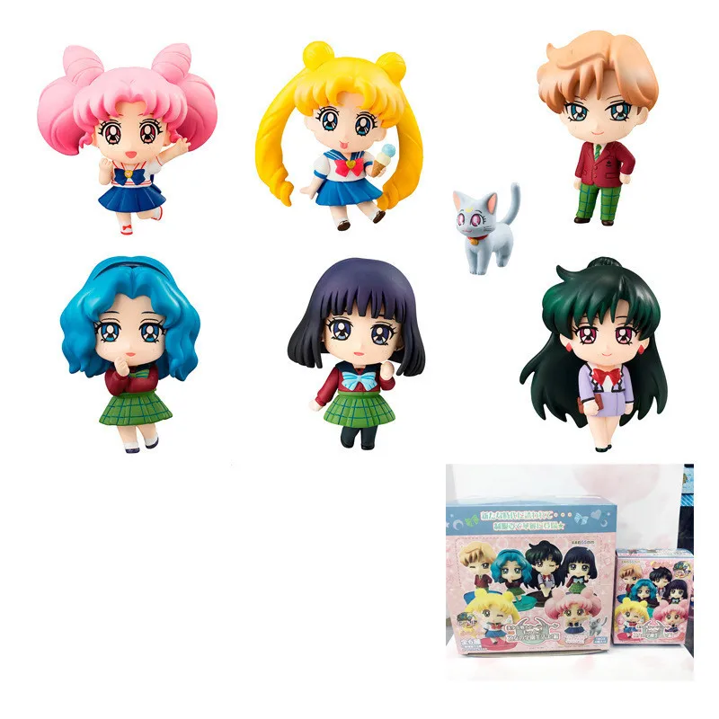 

20th Anniversary Sailor Moon Mini Action Figure New Cute Anime Sailor Moon The Cup Set Nendoroid Toys Figuras Doll 6pcs/lot 5cm