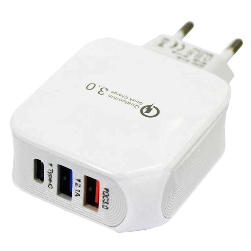 

Fast Charger With 2 Qc3.0 Usb + 1 Type-C Ports Wall Charger 25W 5A Eu Plug For Mobile Phone Tablet Camera