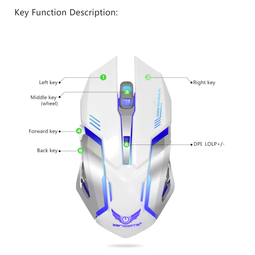 ZERODATE 2,4G беспроводная мышь, перезаряжаемая игровая оптическая мышь, 2400 dpi, Мыши для ПК, ноутбука, компьютера, эргономика