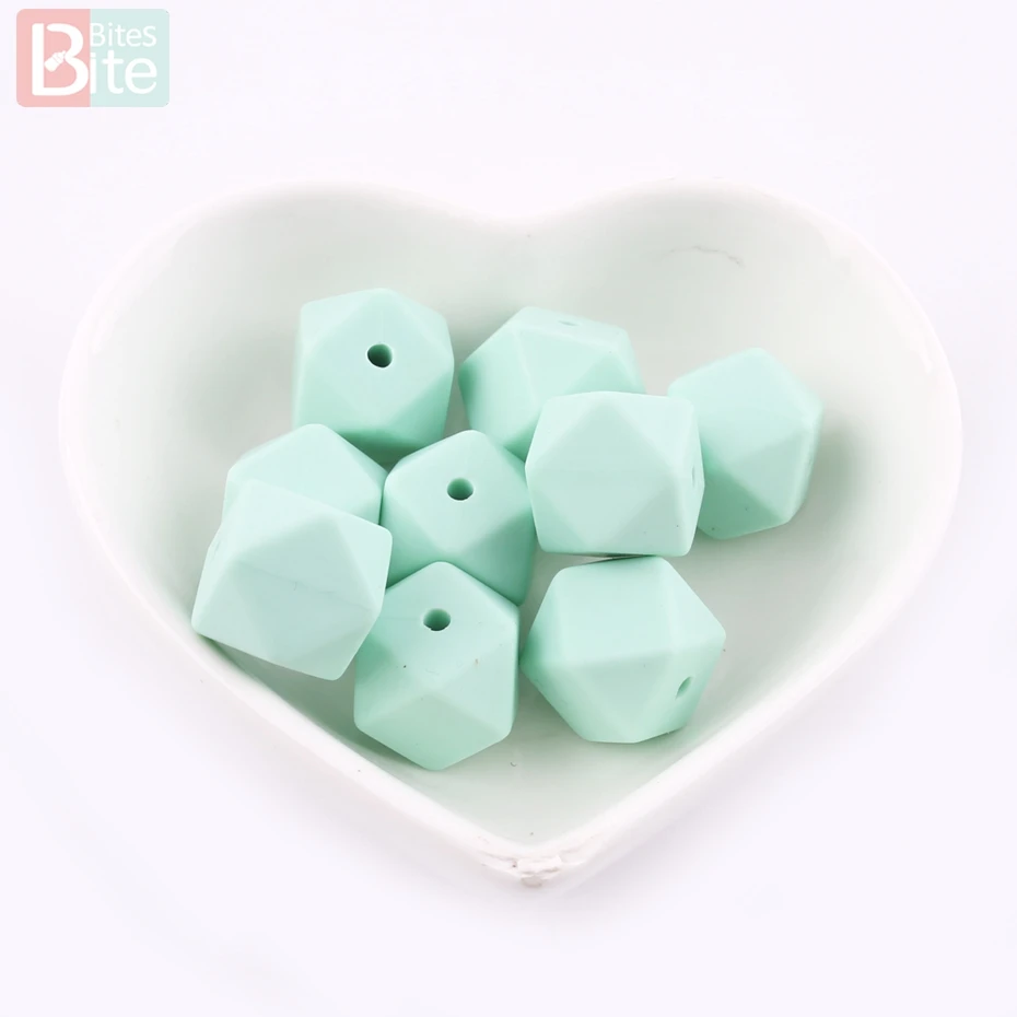 물린 물린 5pc 14mm 다채로운 육각 실리콘 비즈 DIY 공예 친환경 식품 등급 Teether 육각 기하학 비즈 실리콘 Teether