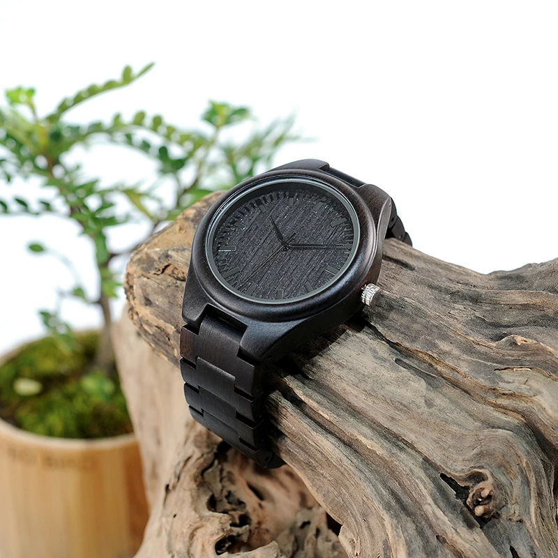 BOBO BIRD Natural Black Wooden MenS Watches Wood Strap Watch Quartz Analog Cool Luxury Gifts Wristwatch Male Relogio C-H05