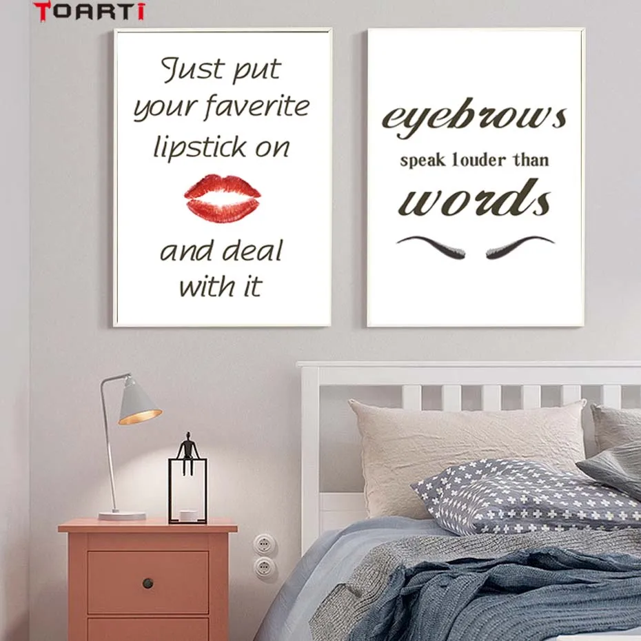 Eyebrows Lashes Lipstick Life Quotes For Bedroom Wall Art Poster&Print Minimalist Canvas Painting Modern Wall Picture Home Decor (2)
