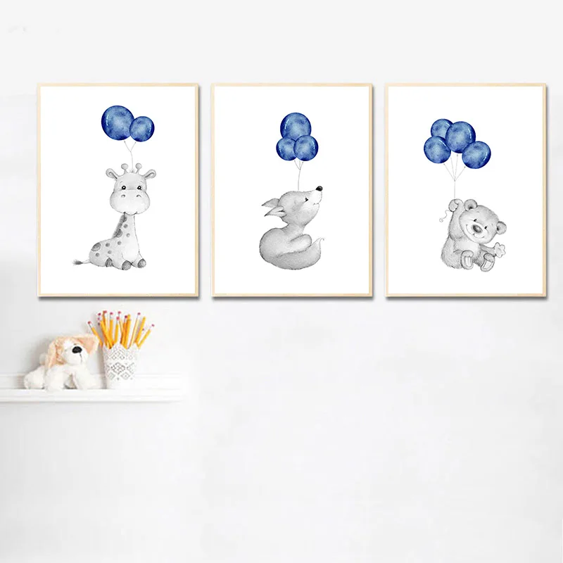 Animal Balloon Picture Baby Nursery Wall Art Canvas Child Poster Bunny Elephant Print Painting Nordic Kid Bedroom Decoration