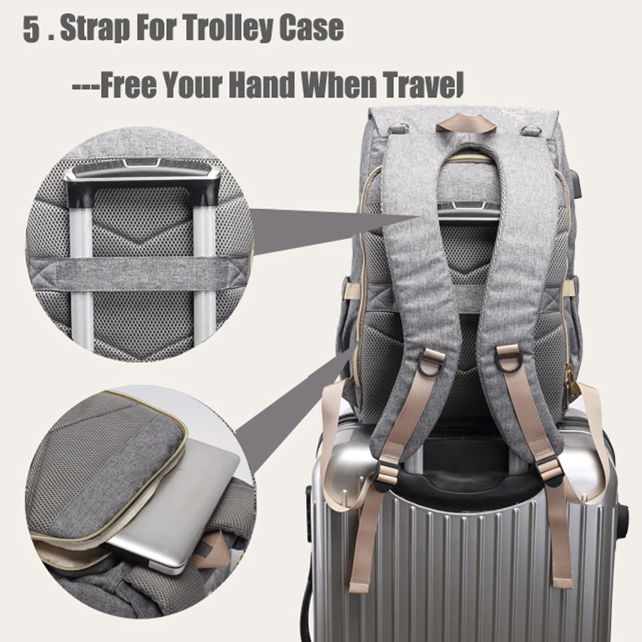  Bolsa de pañales para bebé con puerto USB bolsa de pañales impermeable mochila para madres bolsa de
