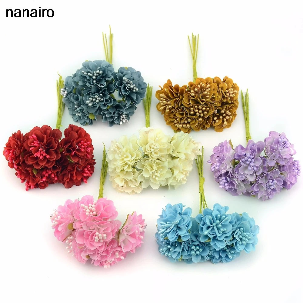 

Cheap 6pcs Artificial Handmade Silk Bouquet Wedding ChristmasDecoration DIY Accessories Thin Paper Wreaths Simulation Bouquet
