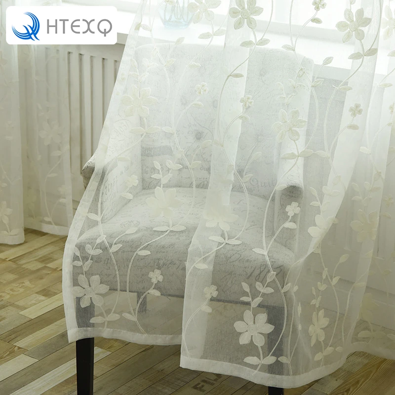 

HTEXQ Window Screening Balcony Finished Product Burnout Design Flower Tulle Curtain for Living Room Kitchen Curtains