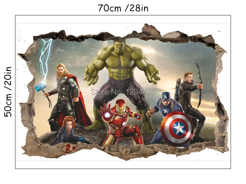 Les Avengers Anime Cassé Stickers Muraux Super Héros Iron Man Hulk