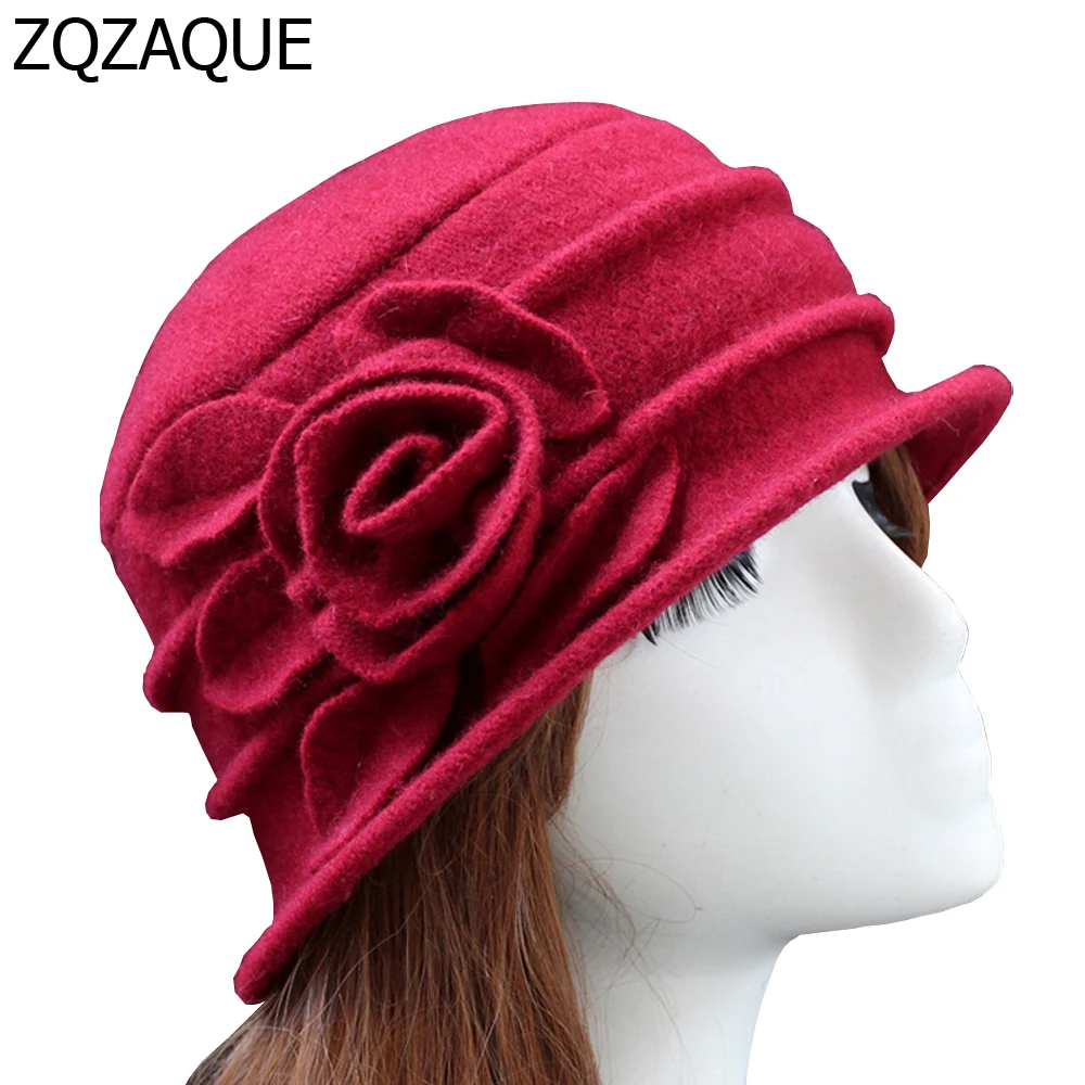 High Quality Ladies' Wool Hats Spring and Winter Grade Elegant Pure Caps Mother's Flower Fedoras Free Shipping SY311 | Аксессуары