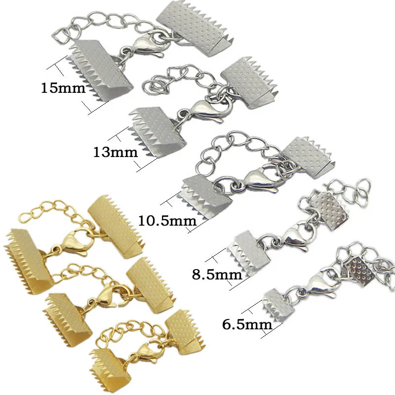 

Flat Rope End Crimp Stainless Steel Fastener with Lobster Clasps Tail Connector for Rope Bracelet Making Jewelry DIY Accessories