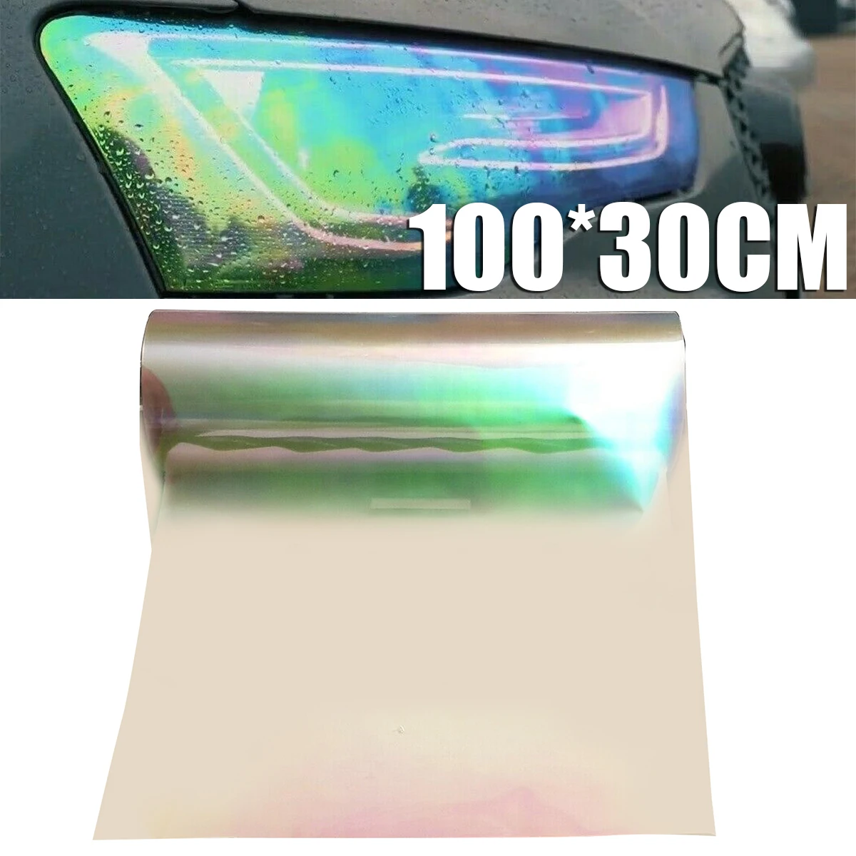 Mayitr 1pc 100x30cm Car Headlight Film Transparent Hologram Tint Film Chameleon Oil Slick Stickers for Car Light Decoration