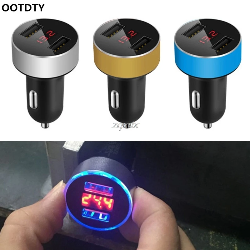 المزدوج USB ميناء الرقمية الأحمر LED الجهد الحالي عرض شاحن سيارة ل هاتف محمول 5 اللون Z11 هبوط السفينة
