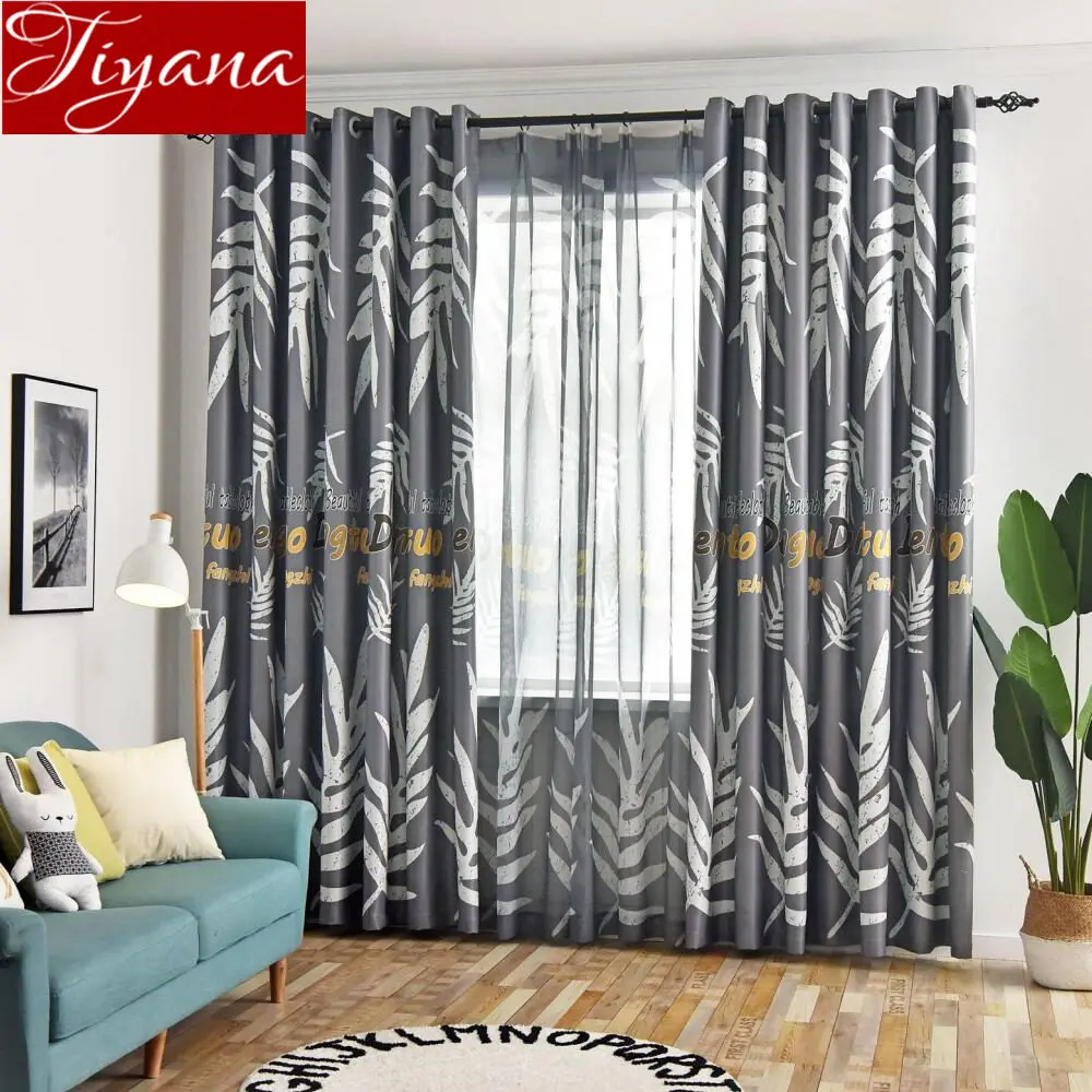 

Nordic Style Curtain Leaves Design for Living Room Grey Blackout Curtain Window Bedroom Drapes Sheer Fabrics X532#30