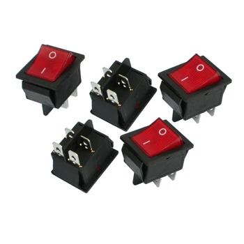 

16A/250V 20A/125V AC Red Neon Light ON/OFF DPST Boat Rocker Switch 5 Pcs