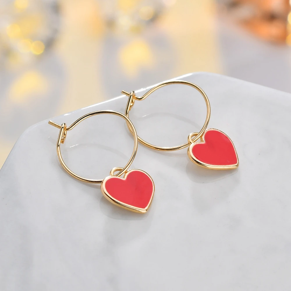 

2018 New Japan Korean Women 925 Sterling Silver Jewelry Elegant Cute Small Enamel Red Heart Hoop Earrings For Lovers Gift
