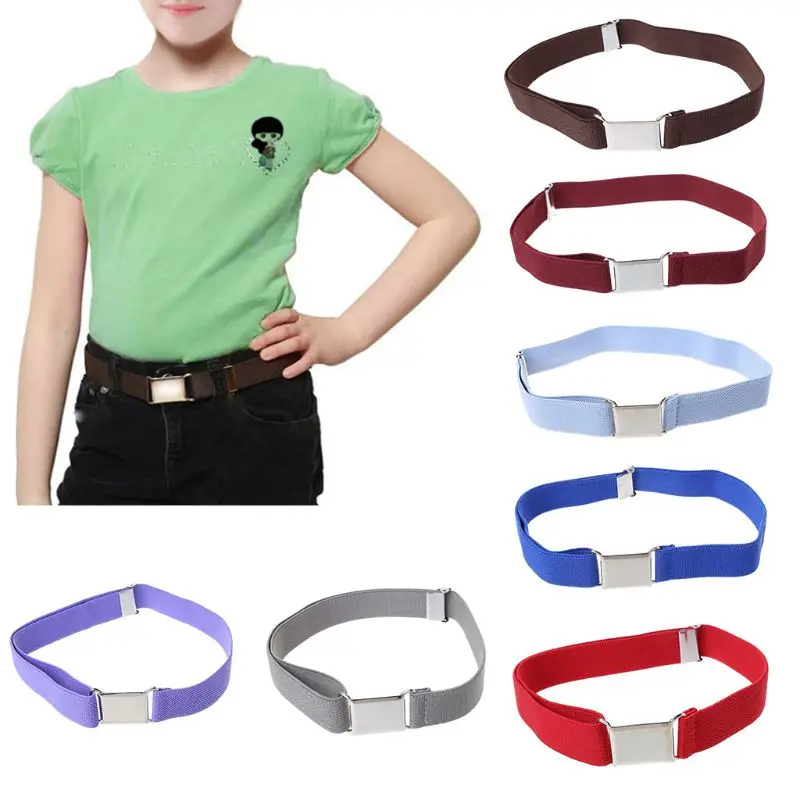 Children Kids Solid Color Unisex Canvas Belts Boys Girls Elastic Belt