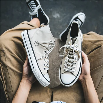 

2019 summer trend goes with all kinds of Korean youth fashion workwear style breathable retro high-top canvas little white men's