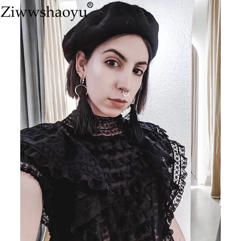 

Ziwwshaoyu Elegant Embroidery Party top O-Neck Floral Patchwork temperament Wild top Spring and summer new women