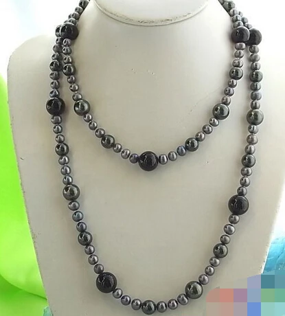 

Jewelr 004743 46" BLACK ROUND FRESHWATER CULTURED PEARL AGATE NECKLACE