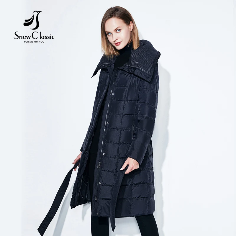 Snowclassic весенняя куртка женщин зимнее пальто женщин теплые outwear мода большой размер Средние-длинние роскошные зимние пальто толстые Slim Solid