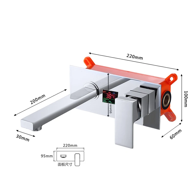 Хромированный кран для раковины с цифровым дисплеем, настенный кран для раковины в ванной комнате, смеситель для раковины со встроенным ящиком, краны горячей и холодной воды