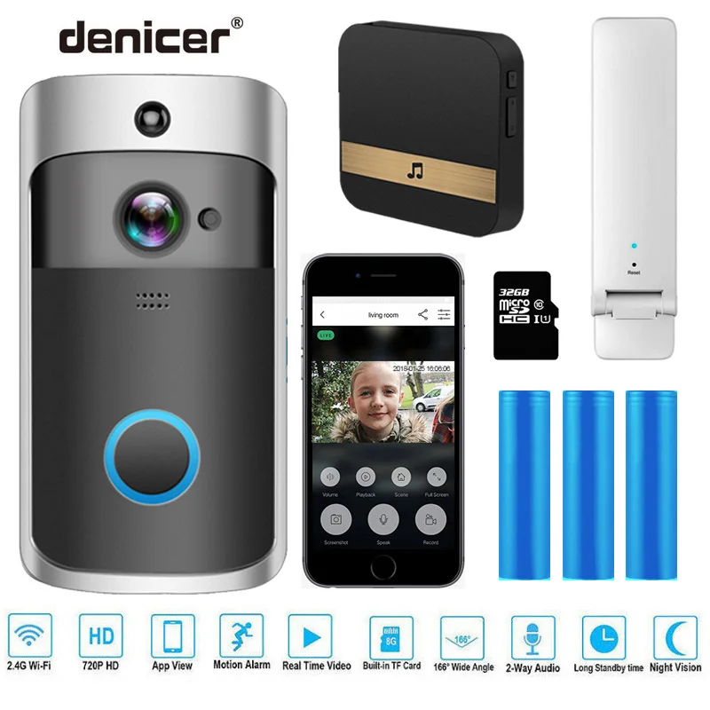 Denicer Smart ip видеосвязь Wi-Fi видео Кольцо телефон дверной звонок Cam беспроводная