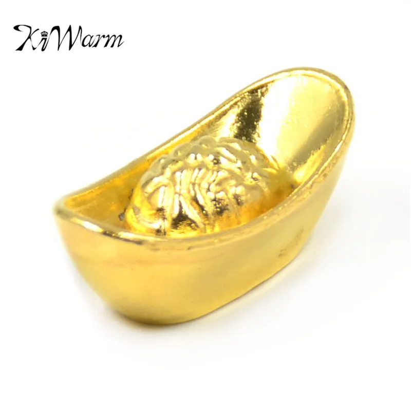 

KiWarm 1PC Lucky Money Golden Tone Ingot Feng Shui Auspicious Mini Home Office Decor Ornament