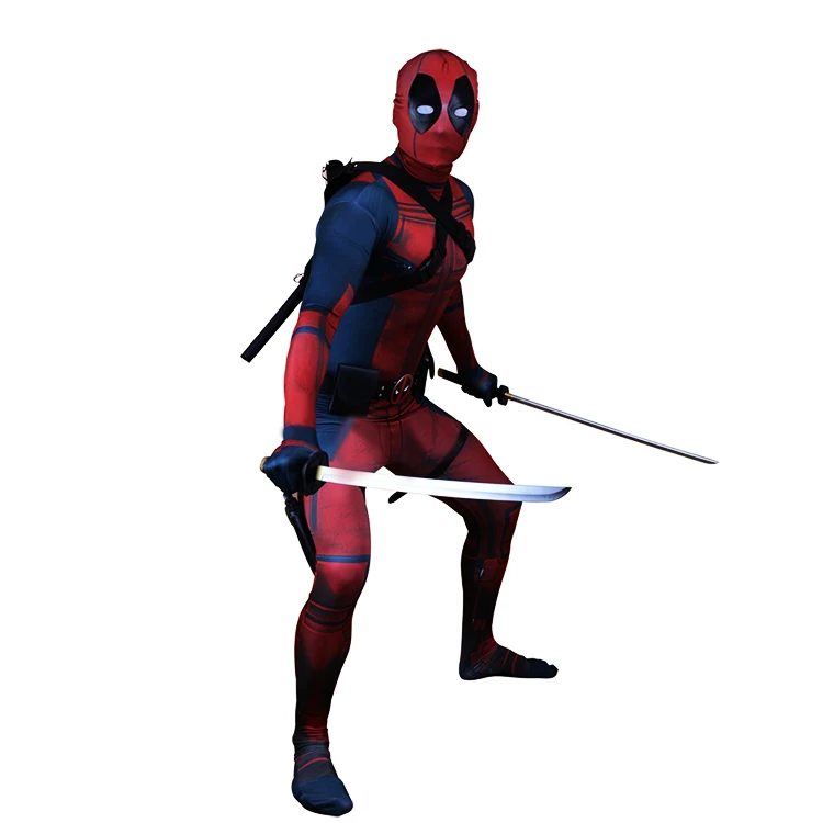 Deadpool Costumes Adult Man Spandex Lycra Zentai Bodysuit Halloween Cosplay Suit Belt Headwear Mask Sword holster