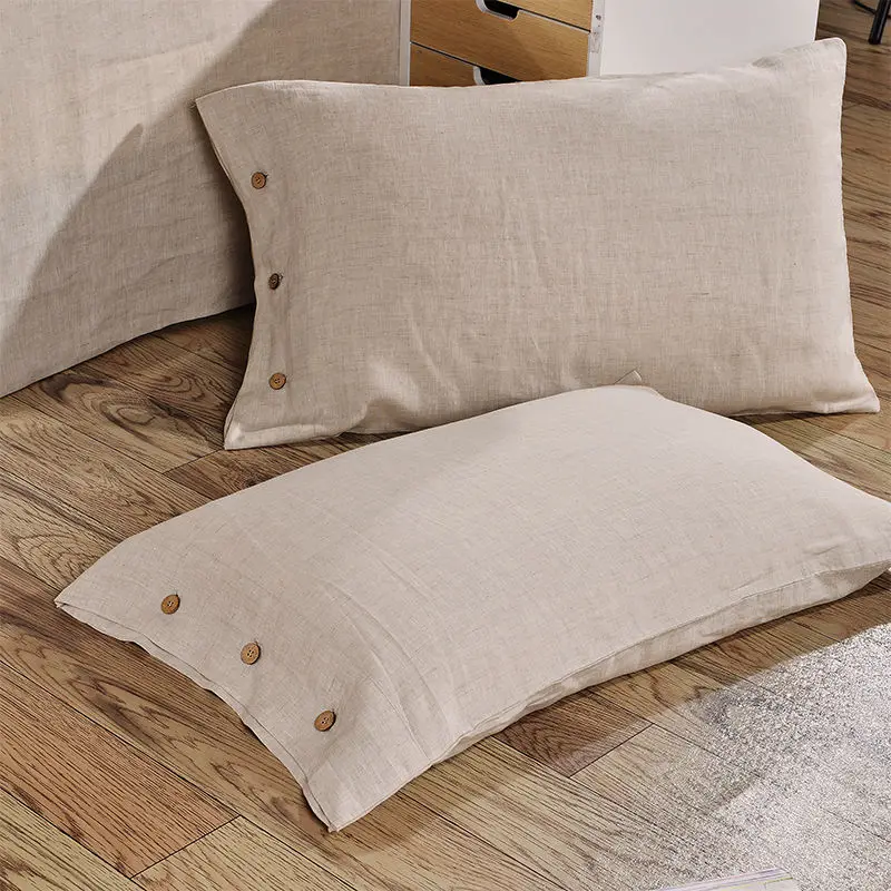 

2pcs 48*74cm Pure Linen Pillowcase Solid Color High Quality Bed Throw Pillow Cover Cool Home decorative Pillow Case with Button