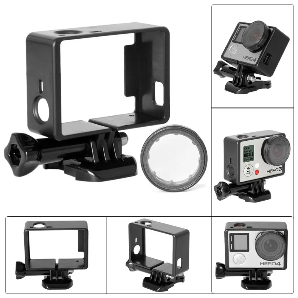

10in1 Frame Mount Replacement Kits+UV Lens Filter+Long Screw Wrench Tools+Anti-Dust Cap for GoPro Hero 4 3+ 3 Black Silver White