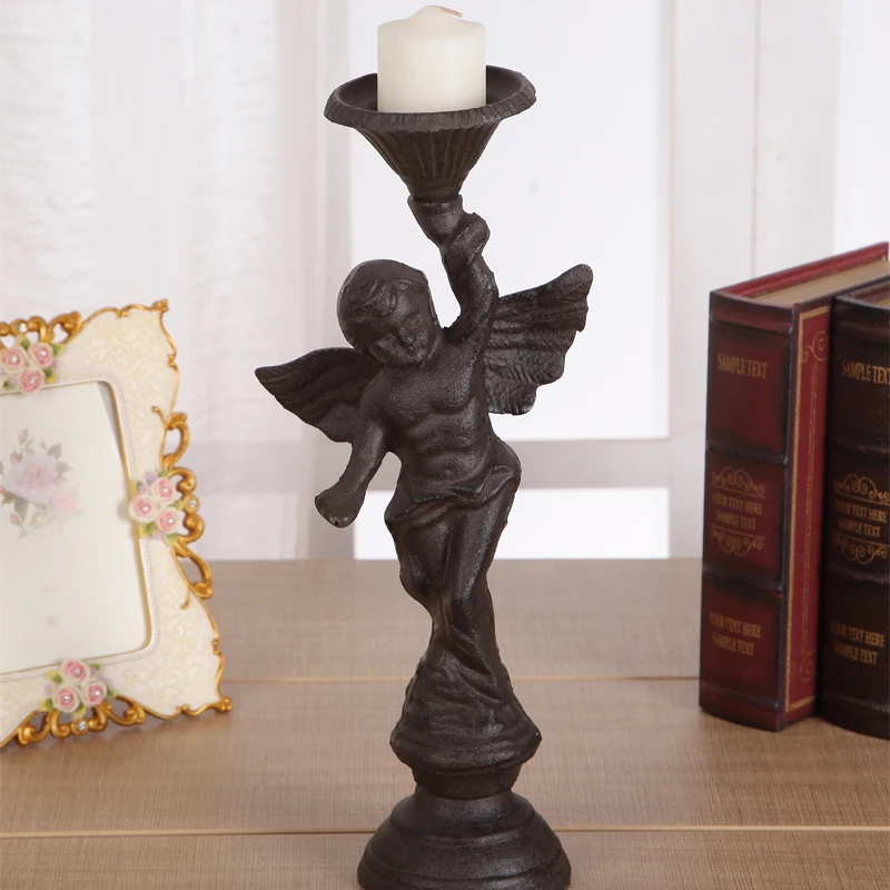 European Accents Antique Rust Shabby Chic Vintage Style Angel Design Tabletop Cast Iron Pillar Candle Holder Pair European Accents Antique Rust Shabby Chic Vintage Style Angel Design Tabletop Cast Iron Pillar Candle Holder Pair
