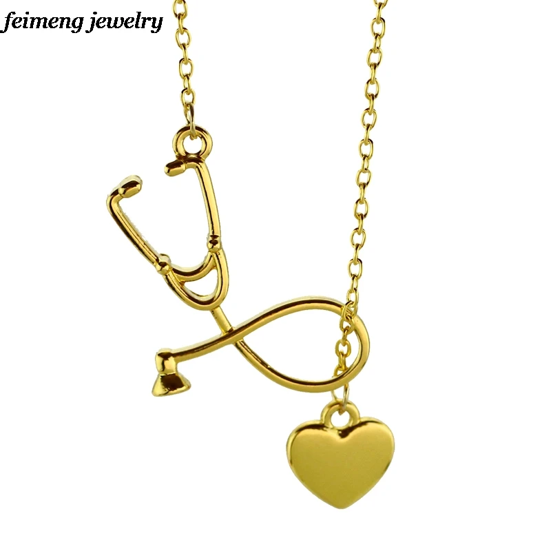 4 Colors Stethoscope Lariat Pendant necklace Heart and Stethoscope Pendant for Doctor Medical