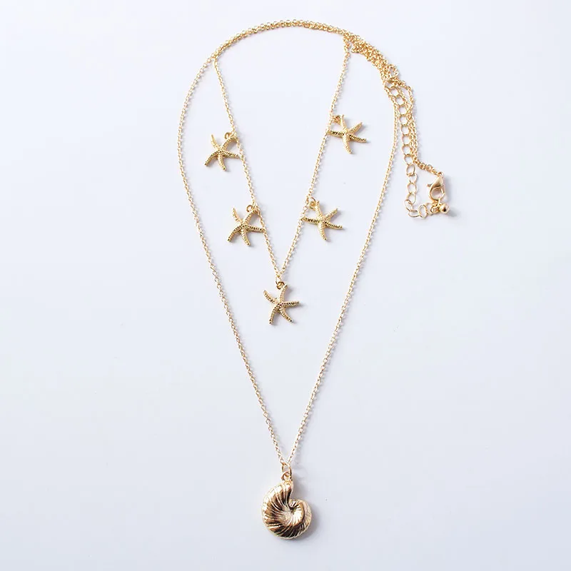 

Boho Fashion Silver Gold Double Chain Starfish Tassel Shell Necklace for Women Neck Choker Jewelry 2019