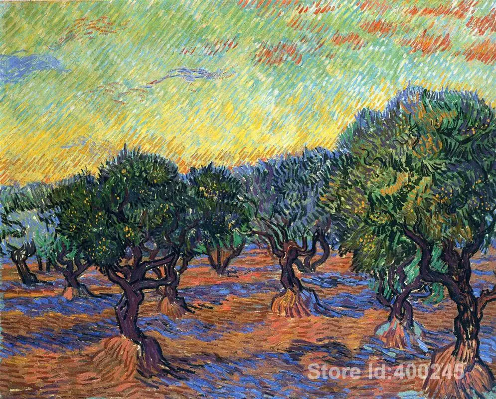 Online Art Gallery Vincent Van Gogh Handmade oil paintings Olive Grove Orange Sky High quality