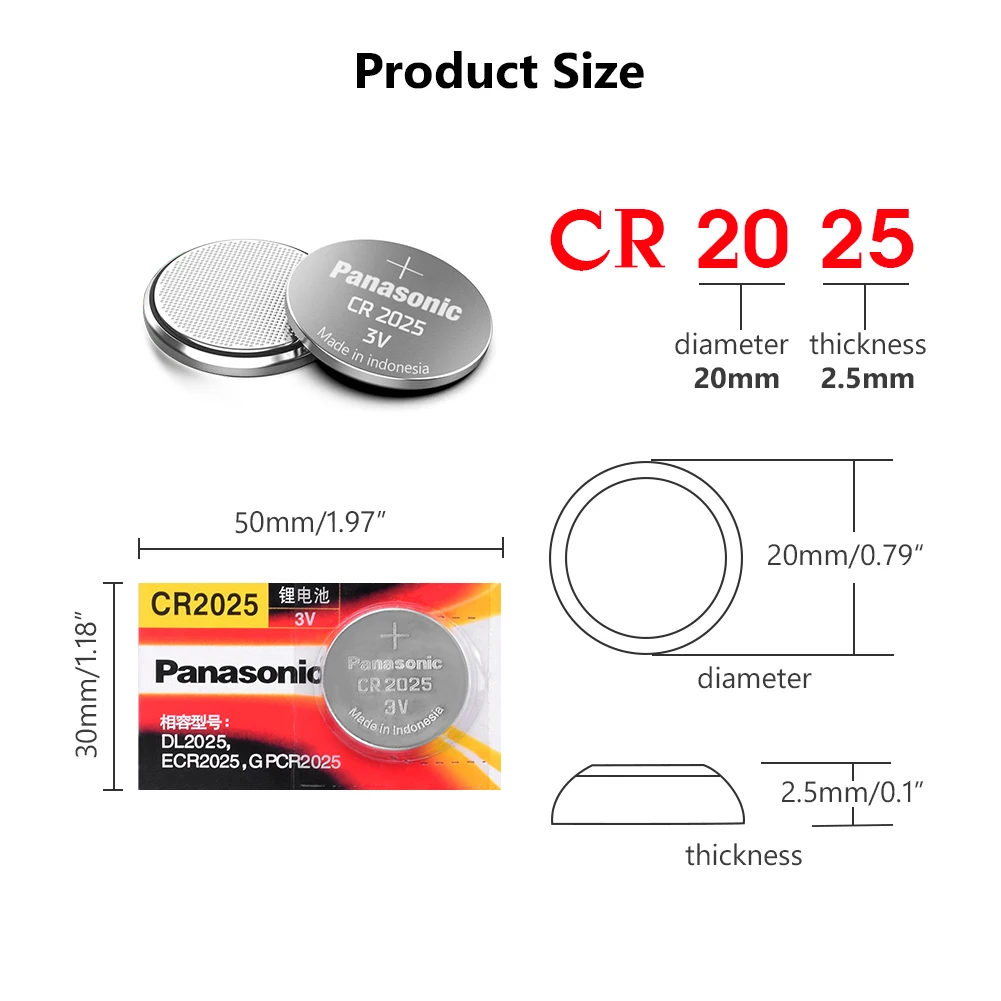1 шт. PANASONIC кнопочная ячейка Батарея CR2025 часы 3V PANASONIC Управление игрушка на батареях для Светодиодный свет игрушки часы