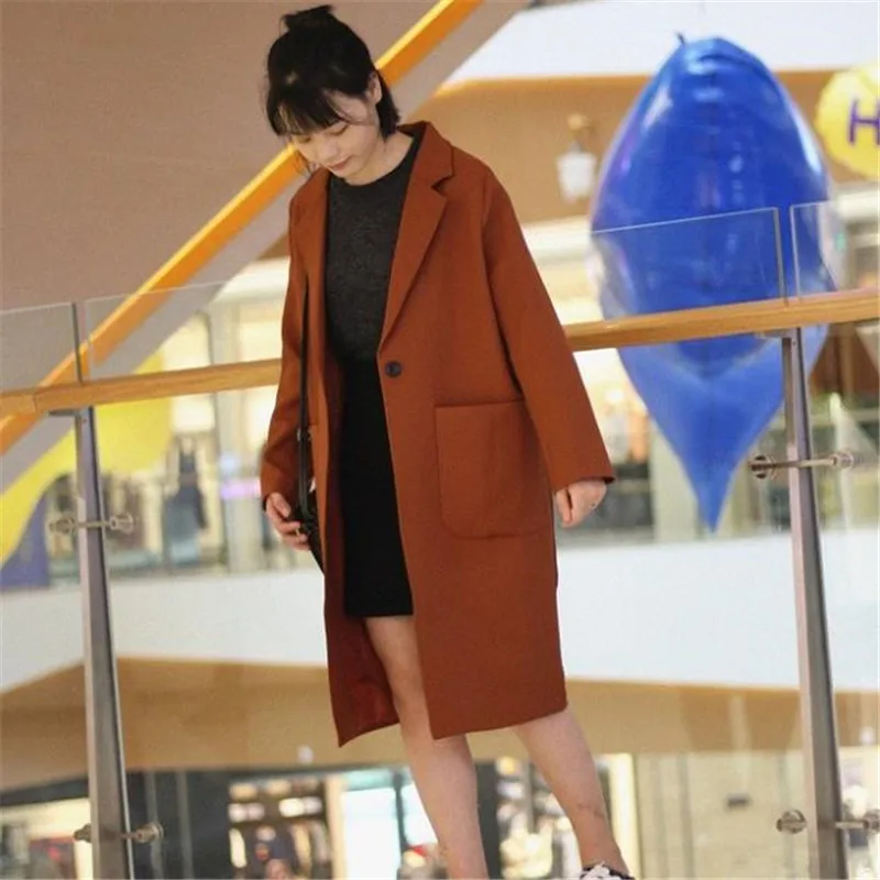 

Winter Woman Jacket single button Cotton turndown collar Long Windbreaker Korean Harajuku Female Overcoat Trenchcoat HC112