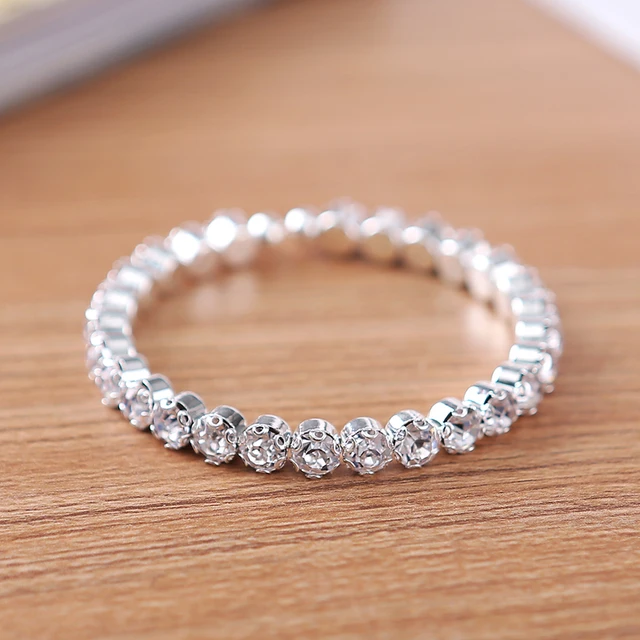 1 Row Elegant Crystal Rhinestone Stretch Bracelet Bangle Wedding 1 Row Elegant Crystal Rhinestone Stretch Bracelet Bangle Wedding Bridal Wristband Silver Plated Jewelry Accessorie