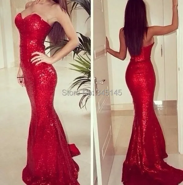 

New Arrival Mermaid Jessica Rabbit dress Sweetheart Neckline Red Fully Sequined Prom Dresses Floor Length Free Shipping