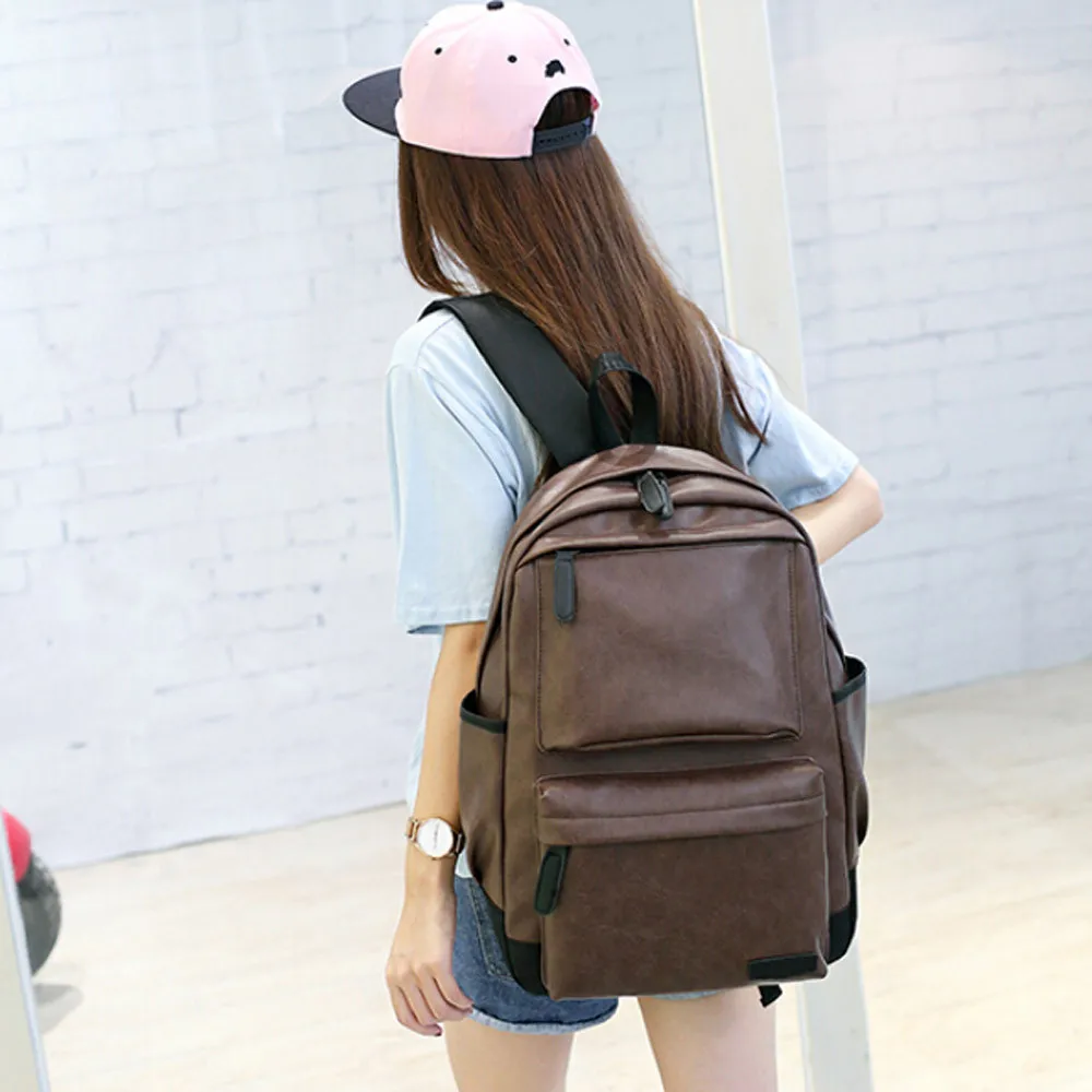 Aelicy Unisex Business Casual Backpacks Travel Bag Black PU Leather Men's Fashion Shoulder Bags School Bag Boys Men Backpacks