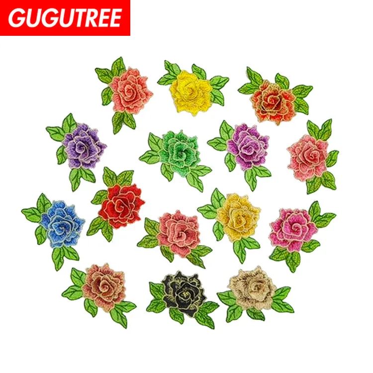 

GUGUTREE embroidery big rose patches flower patches badges applique patches for clothing ZM-143