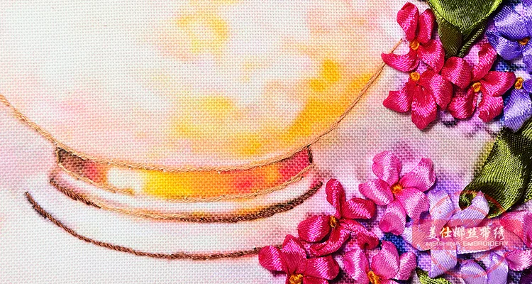 DIY ленты вышивка цветы ваза Гортензия декоративные картины рукоделие ремесла Набор для вышивки крестом Декор для гостиной C-0279